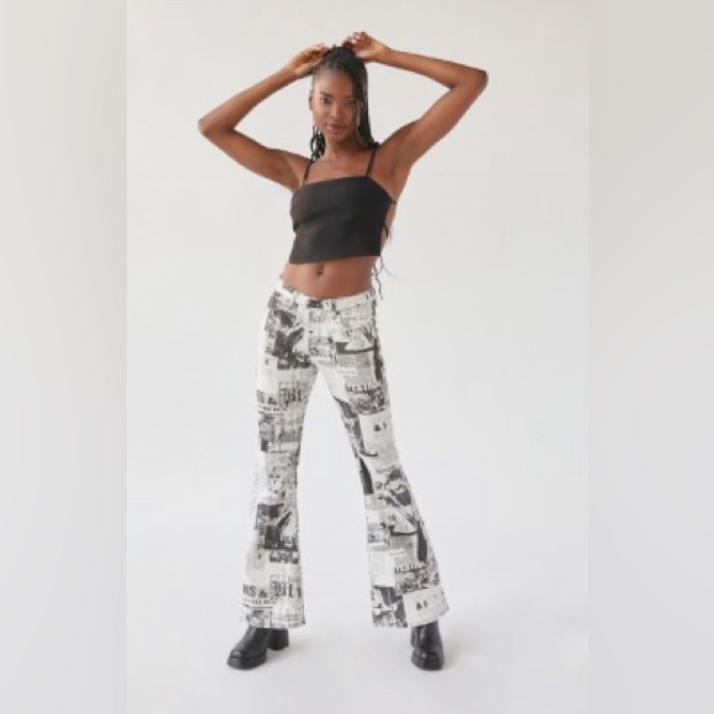 Newsprint low rise jeans